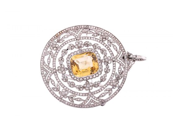 ANTIQUE CITRINE AND DIAMOND CIRCULAR NECKLACE BROOCH