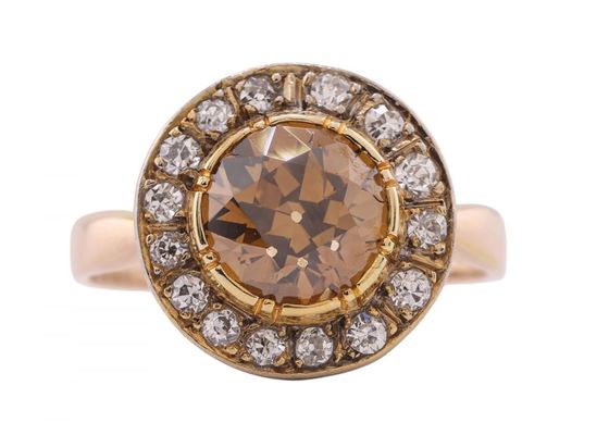 Vintage Edwardian style Cognac diamond cluster ring, circa 1980