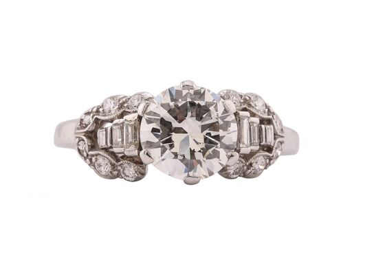 Art Deco Old European cut diamond ring with tiered architectural silhouette
