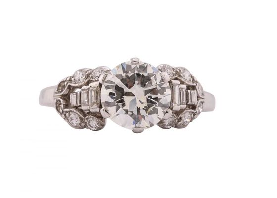 Art Deco Old European cut diamond ring with tiered architectural silhouette