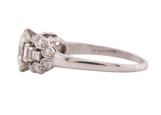 Art Deco Old European cut diamond ring with tiered architectural silhouette