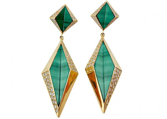 1970's Malachite earrings with diamonds